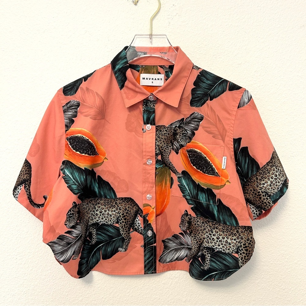 Mavrans Fruta Bomba Cropped Top Shorts Set Vacation Leopard Coral Size Small - Picture 3 of 16